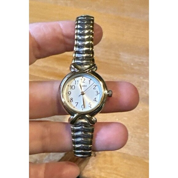 Timex Accessories - Timex watch women's elastic band Gold Silver Tones Circle Face classic casual